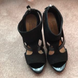 BADGLEY MISCHKA PEEP TOE CAGED BOOTIES